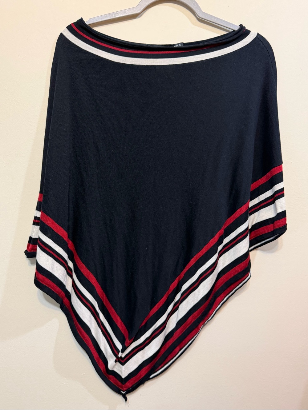 Larry Levine Navy Asymmetrical. Poncho with Red & White Stripes